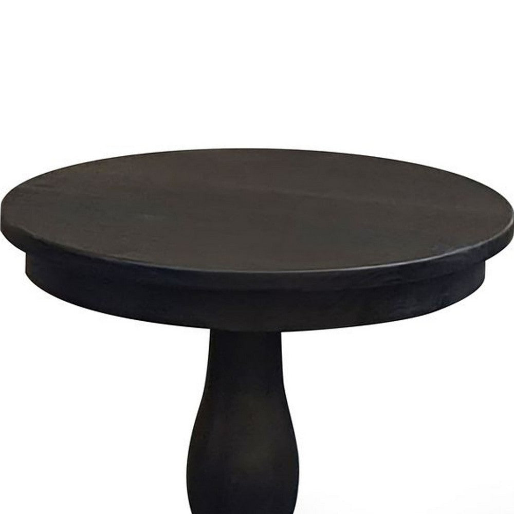 Meni Accent Table | 22’’ Round Top | Carved Pedestal | Black Solid Wood BM340401