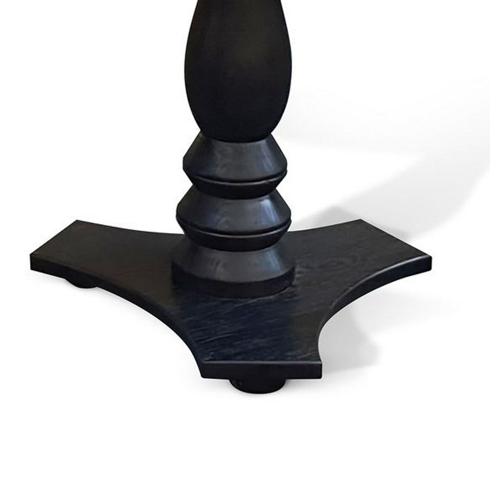 Meni Accent Table | 22’’ Round Top | Carved Pedestal | Black Solid Wood BM340401