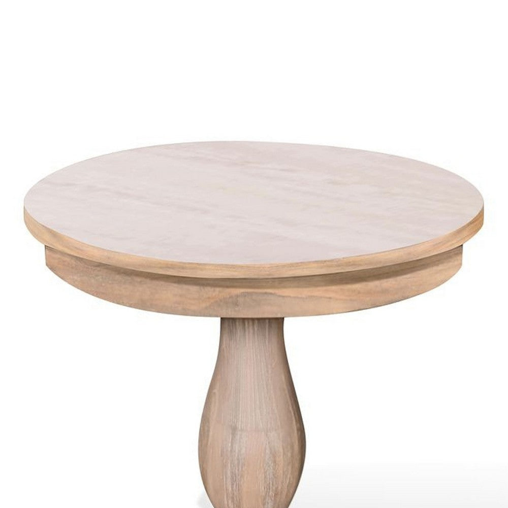 Meni Accent Table | 22’’ Round | Carved Base | Solid Wood Natural Brown BM340402