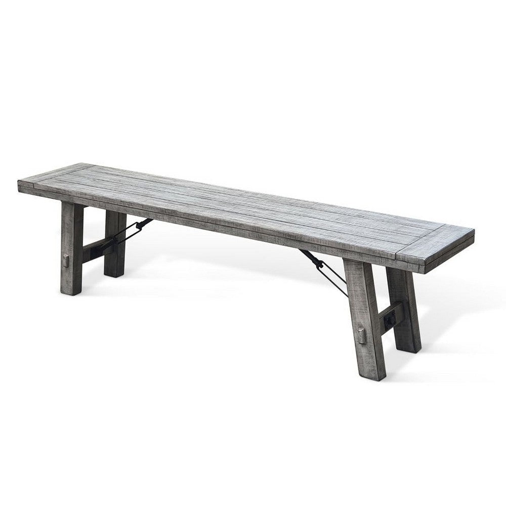 Zeka Industrial Bench | Plank Seat | 72’’ Rustic Gray Solid Wood BM340403