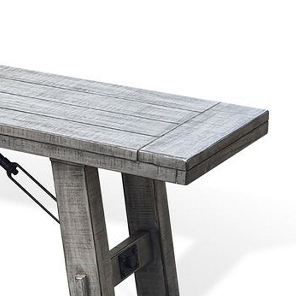 Zeka Industrial Bench | Plank Seat | 72’’ Rustic Gray Solid Wood BM340403