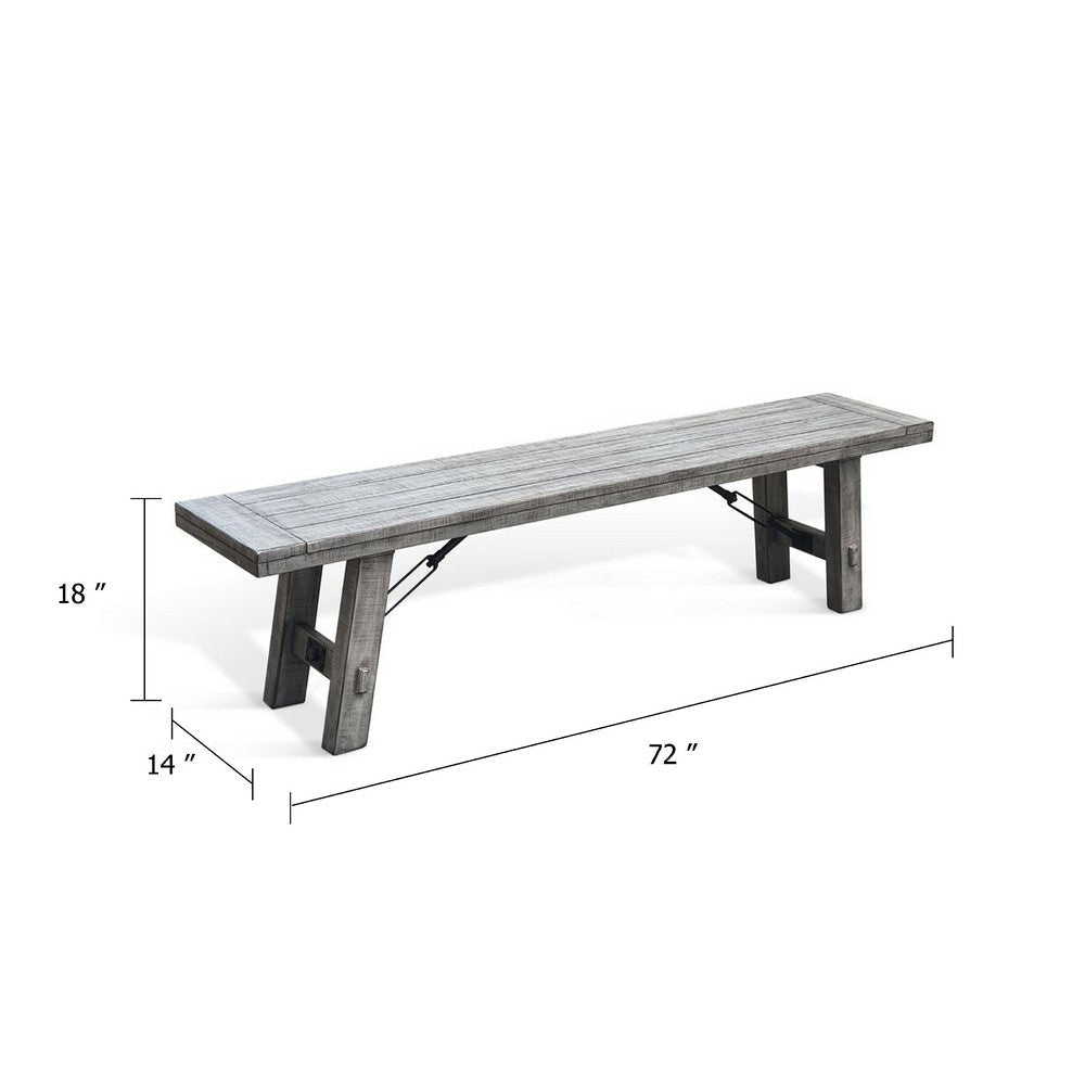 Zeka Industrial Bench | Plank Seat | 72’’ Rustic Gray Solid Wood BM340403