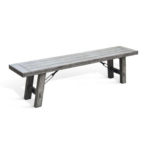Zeka Industrial Bench | Plank Seat | 72" Rustic Gray Solid Wood