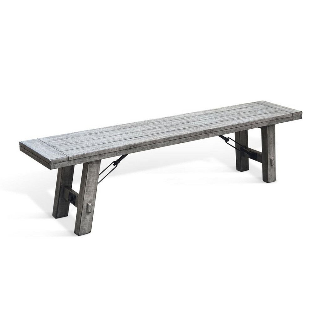 Zeka Industrial Bench | Plank Seat | 72" Rustic Gray Solid Wood