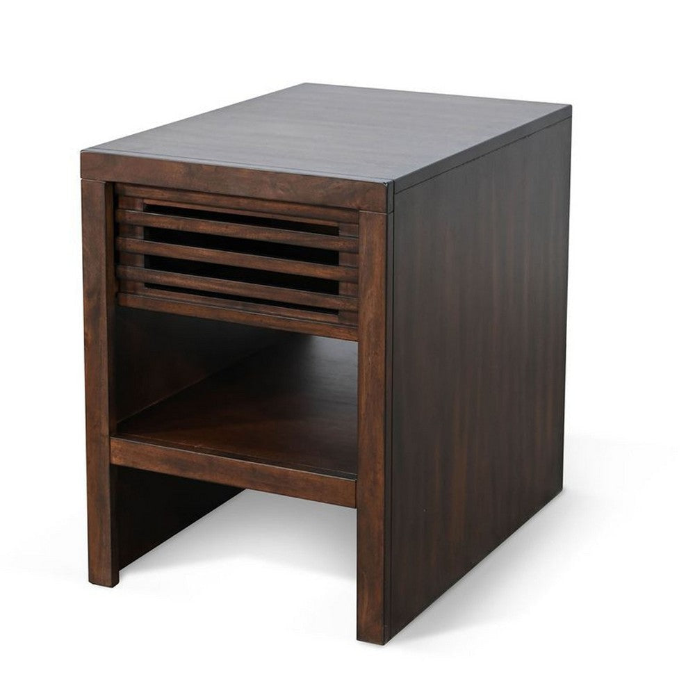 Nero Chair Side Table | Slatted Drawer Front | 26’’ Solid Wood Dark Brown BM340405