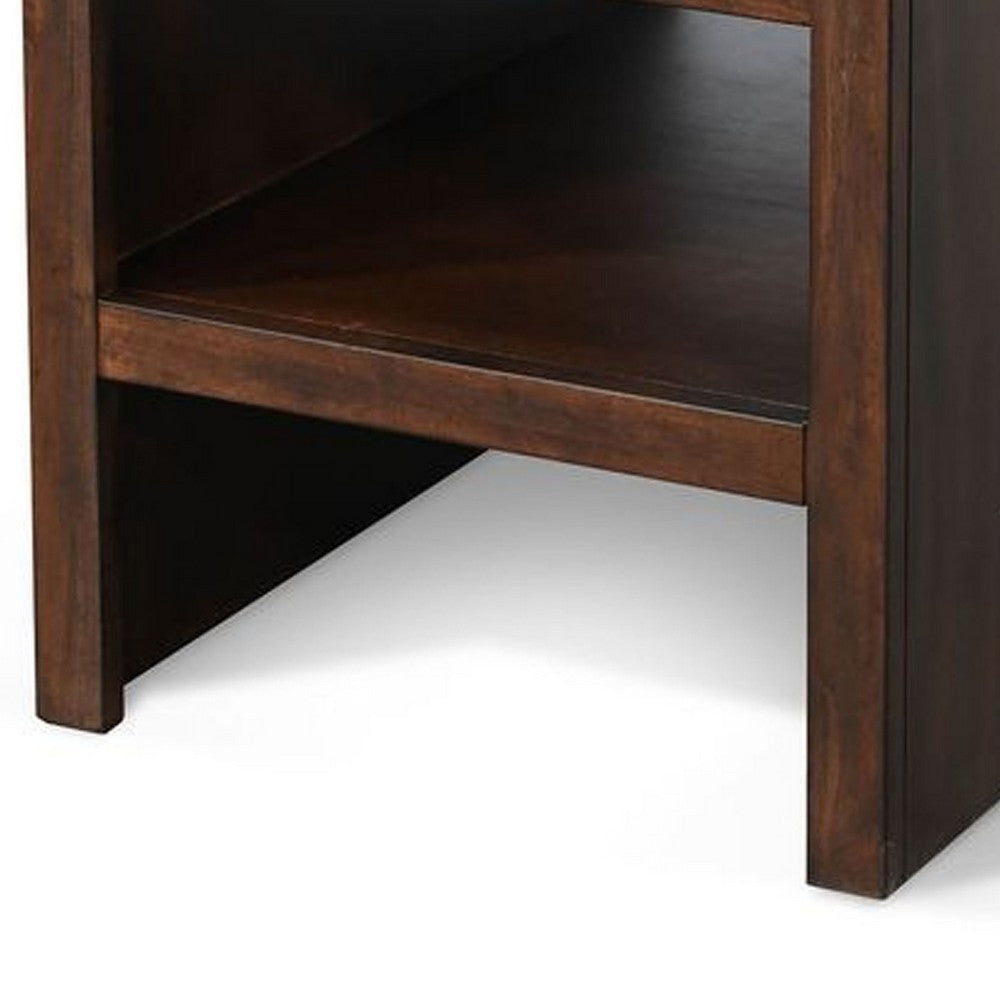 Nero Chair Side Table | Slatted Drawer Front | 26’’ Solid Wood Dark Brown BM340405