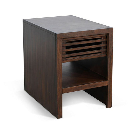 Nero Chair Side Table | Slatted Drawer Front | 26" Solid Wood Dark Brown