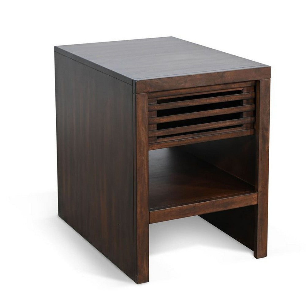 Nero Chair Side Table | Slatted Drawer Front | 26" Solid Wood Dark Brown