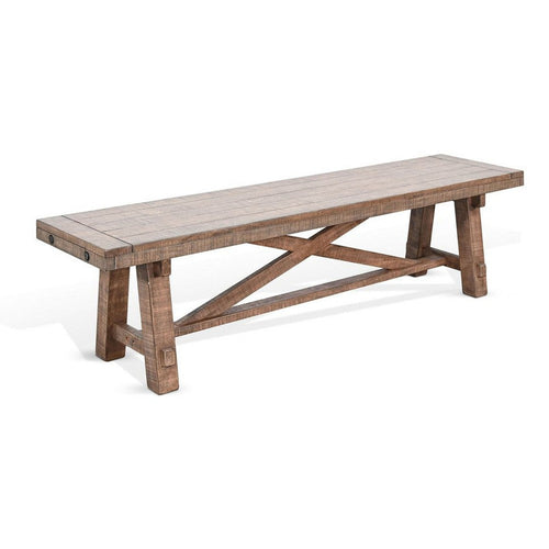 Industrial Dining Bench | Cross Brace Design Natural Brown Solid Wood