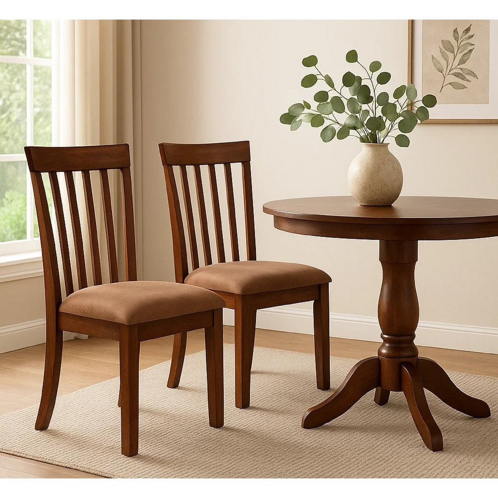 Odel Dining Side Chair Set of 2 | Slatted Solid Wood Dark Brown BM340407