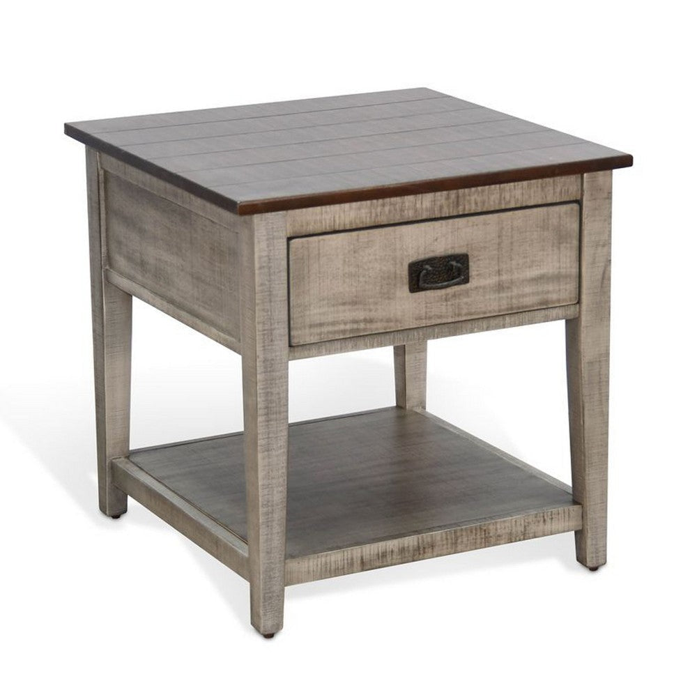 Camie Side End Table | 24" Top w 1 Drawer | Solid Wood Gray