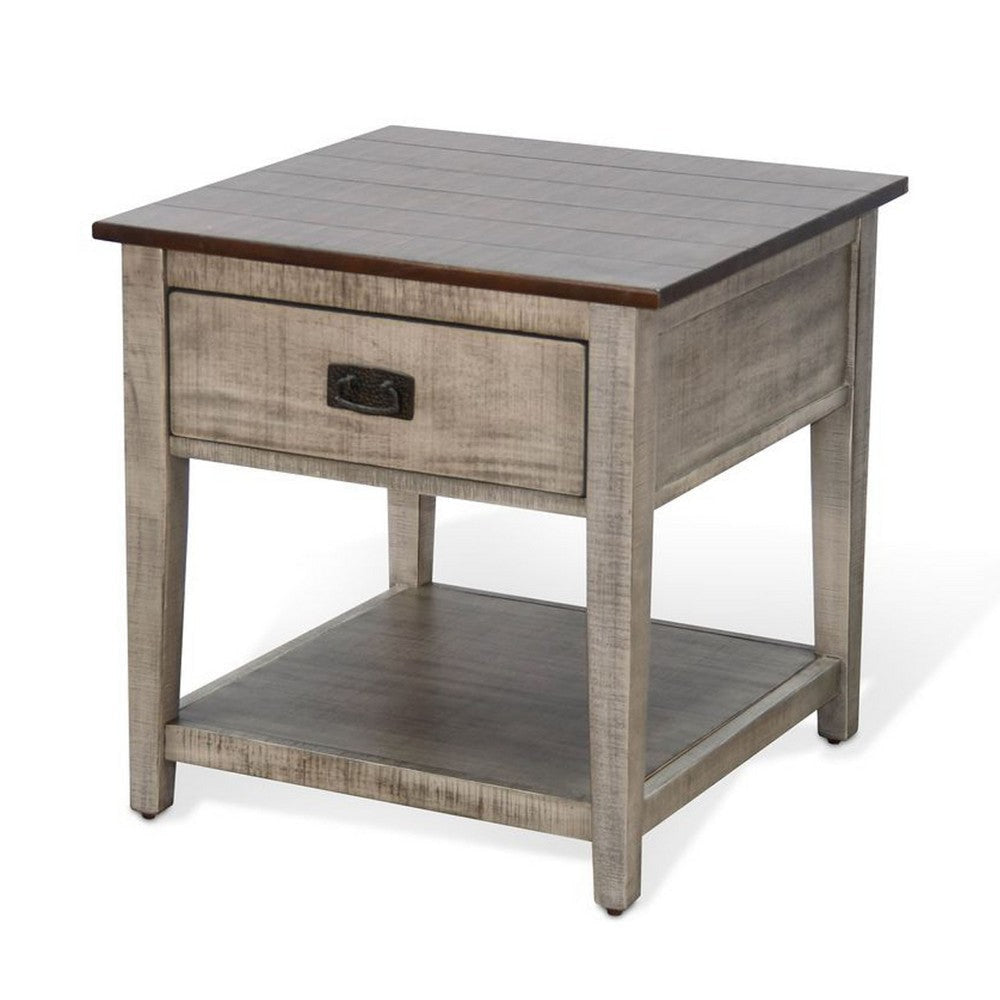 Camie Side End Table | 24’’ Top w 1 Drawer | Solid Wood Gray BM340408