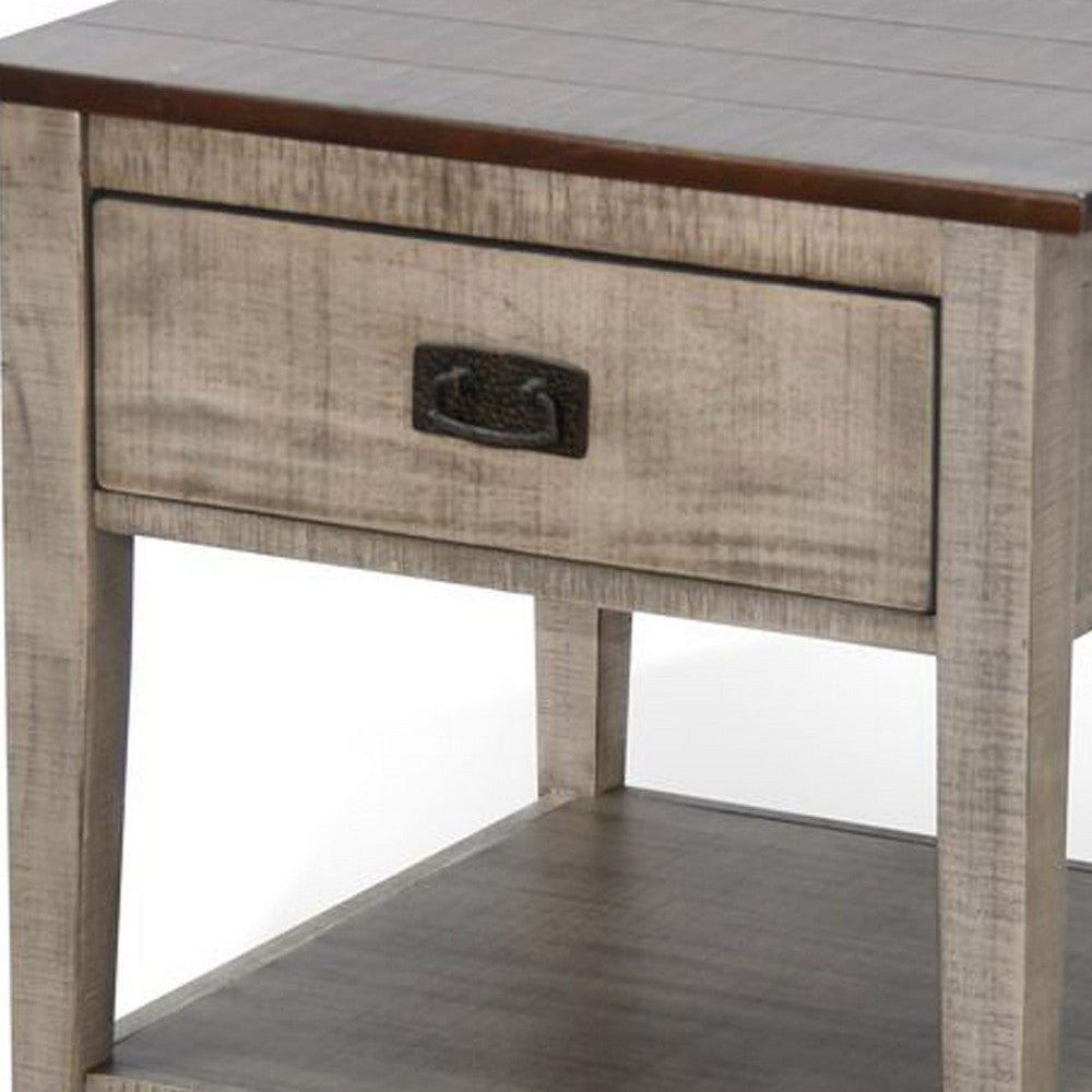 Camie Side End Table | 24" Top w 1 Drawer | Solid Wood Gray