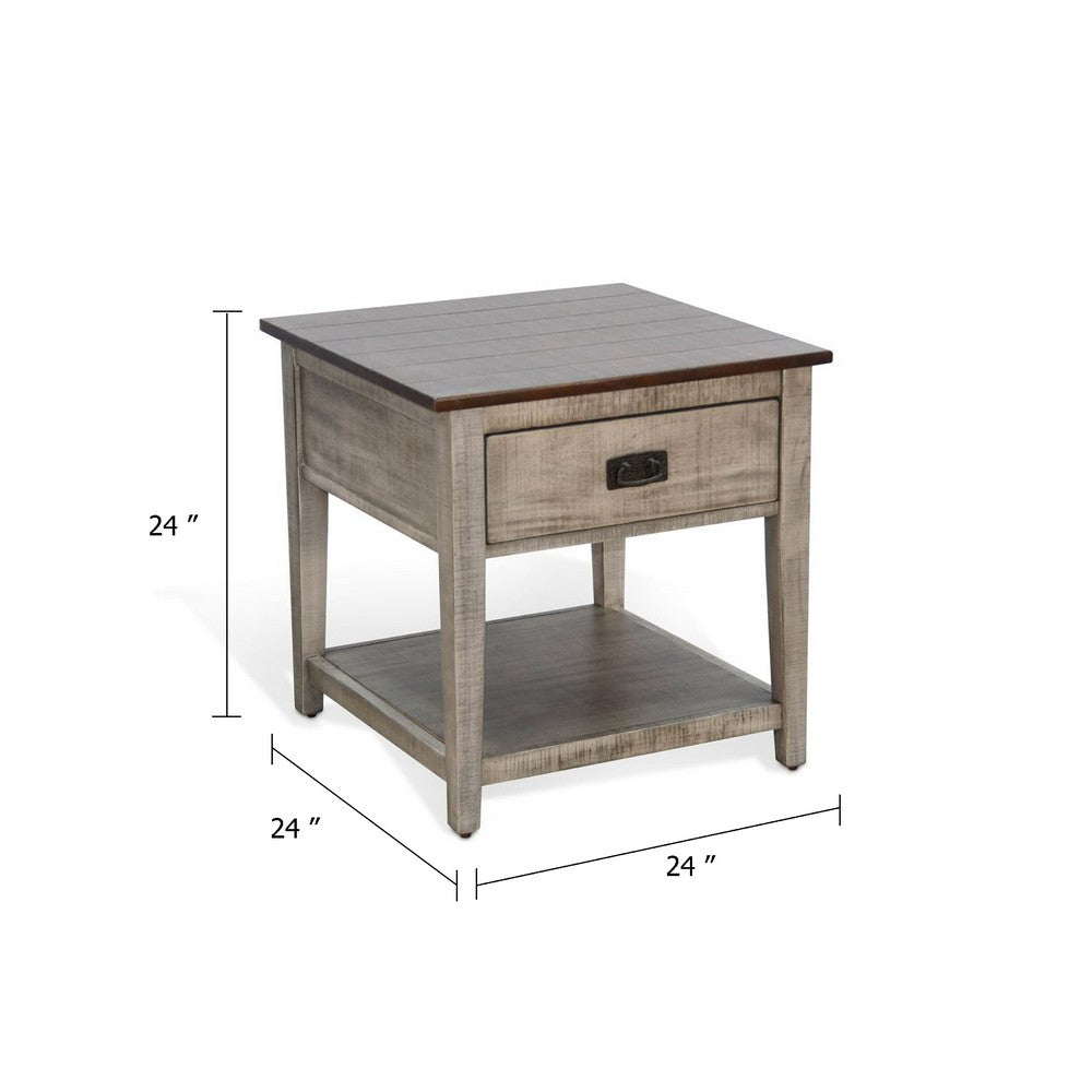 Camie Side End Table | 24" Top w 1 Drawer | Solid Wood Gray