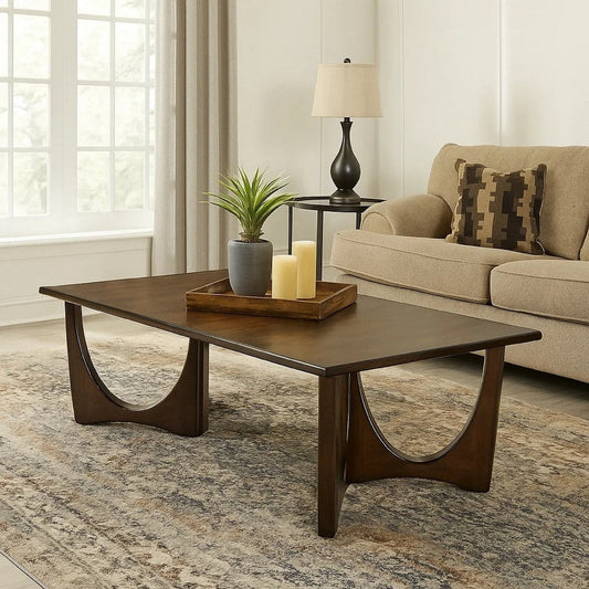 Natra Coffee Table | 52" Rectangular | Sculpted Solid Wood Dark Brown