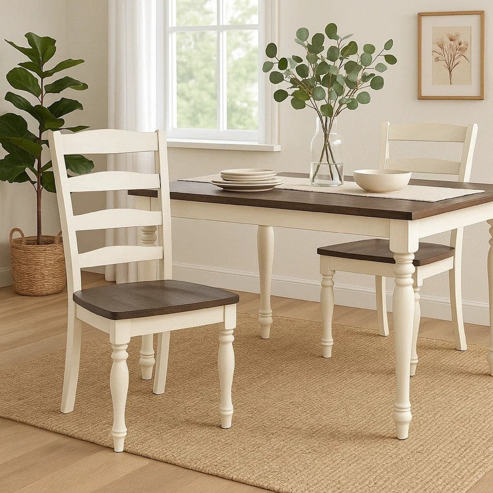 Dean Dining Chair Set of 2 | Ladder Back | Dark Brown | White Solid Wood BM340413
