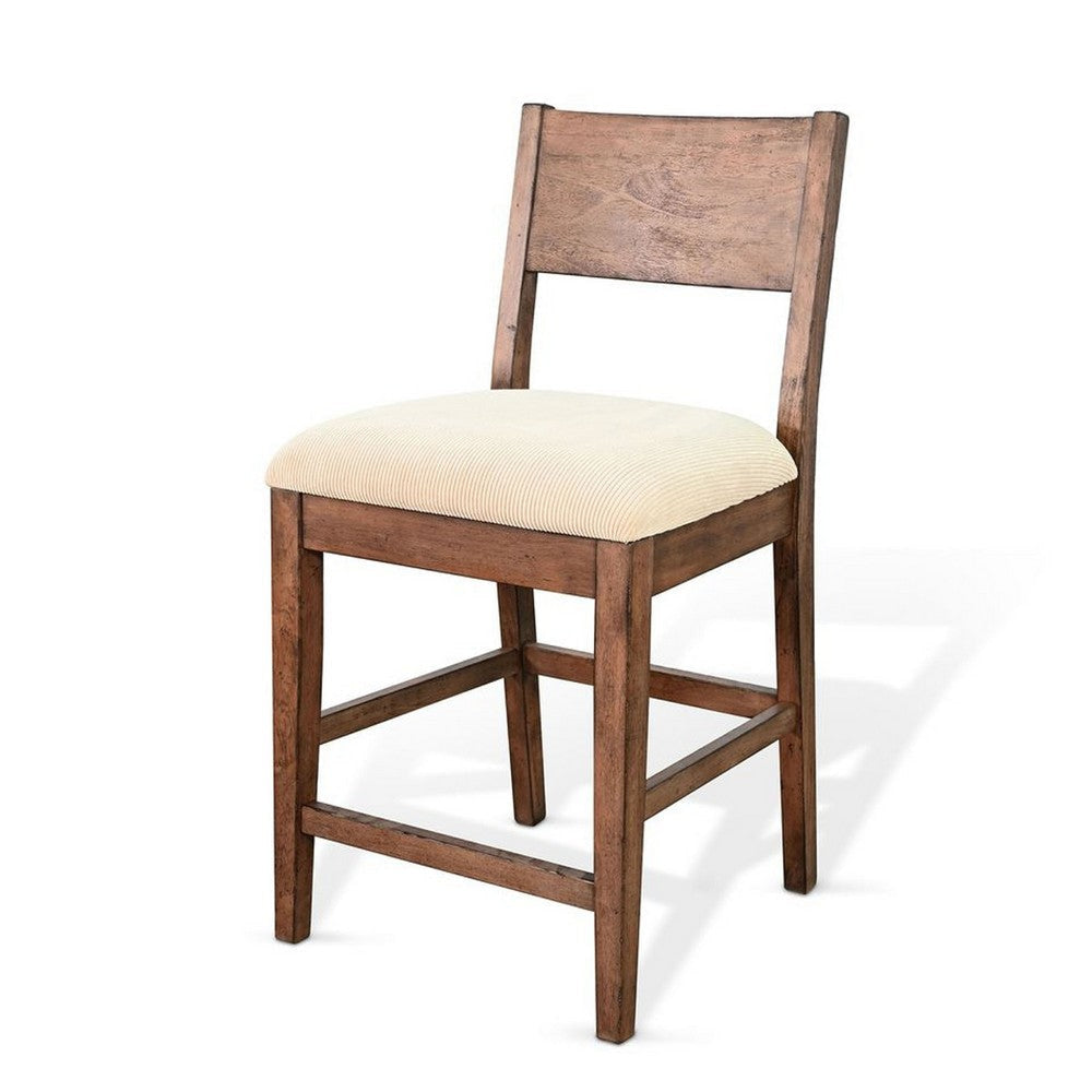 Giby Counter Height Chair Set of 2 | Beige Padded Seat | Solid Wood Brown BM340414