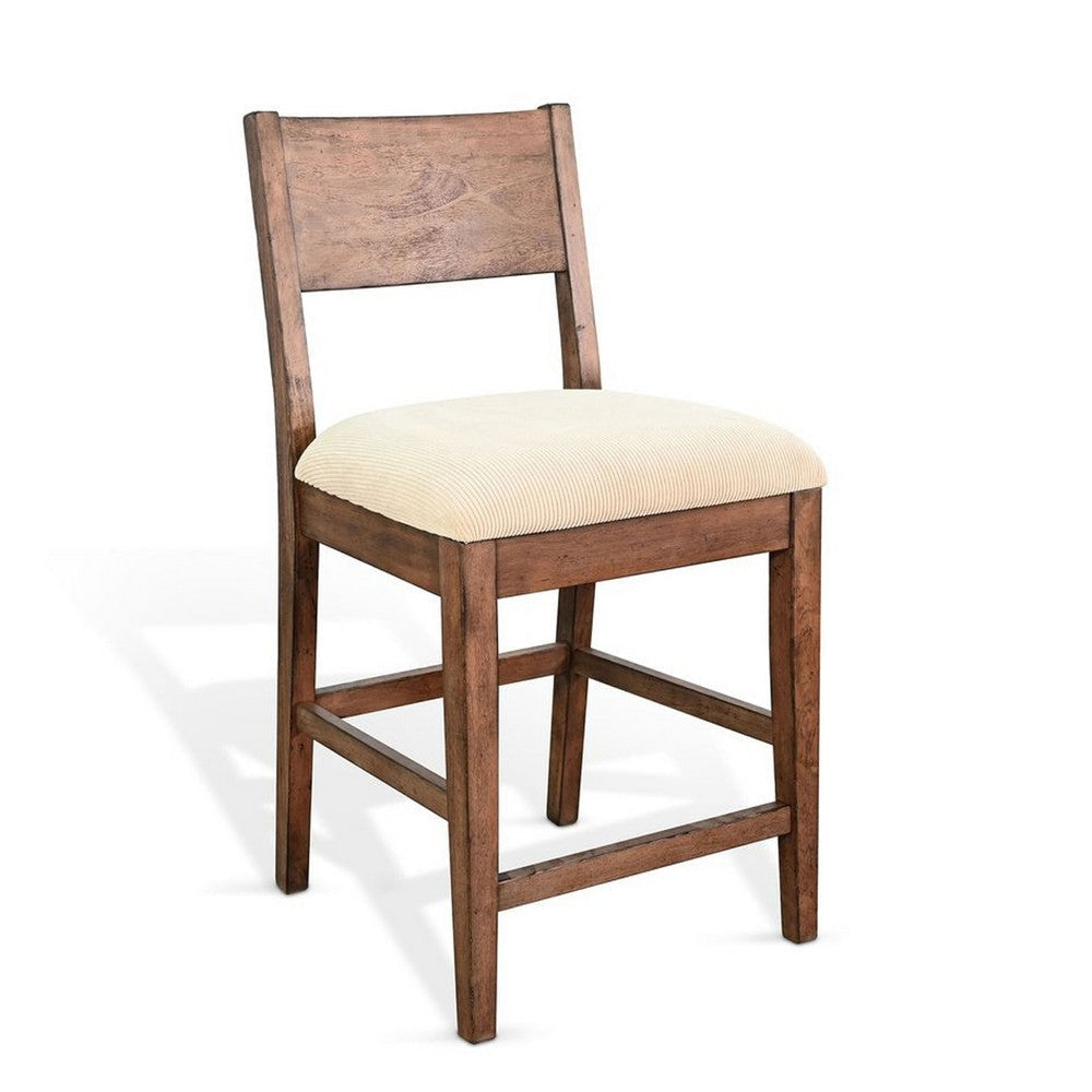 Giby Counter Height Chair Set of 2 | Beige Padded Seat | Solid Wood Brown