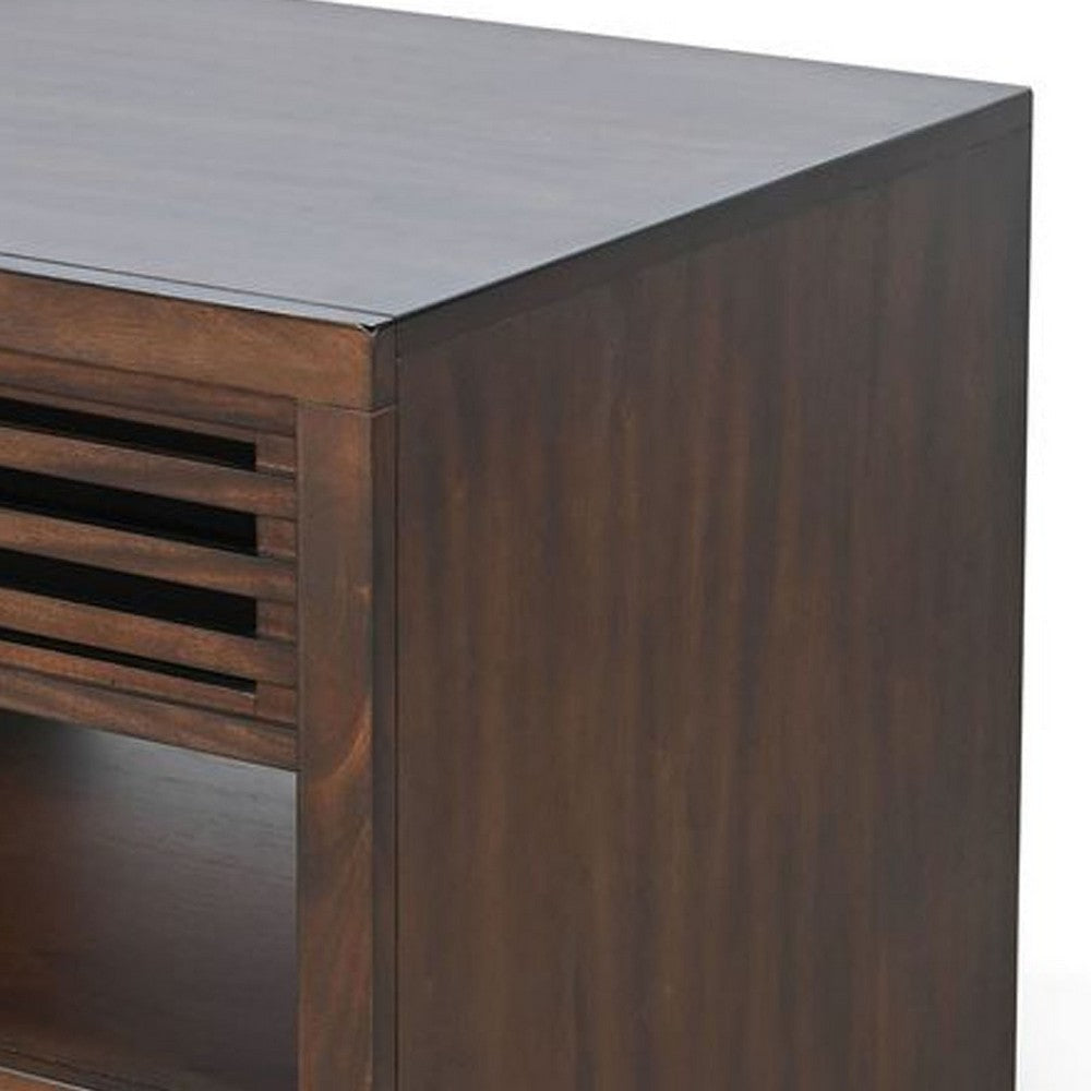 Nero Side End Table | Slatted Drawer | 26’’ Solid Wood Dark Brown BM340415