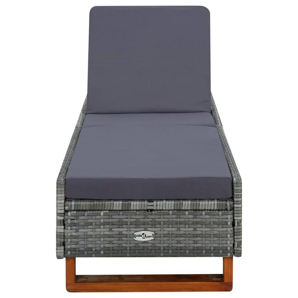 Patio Sun Lounger w Cushion | Adjustable Seat | 79’’ | Gray Wicker Rattan BM340416