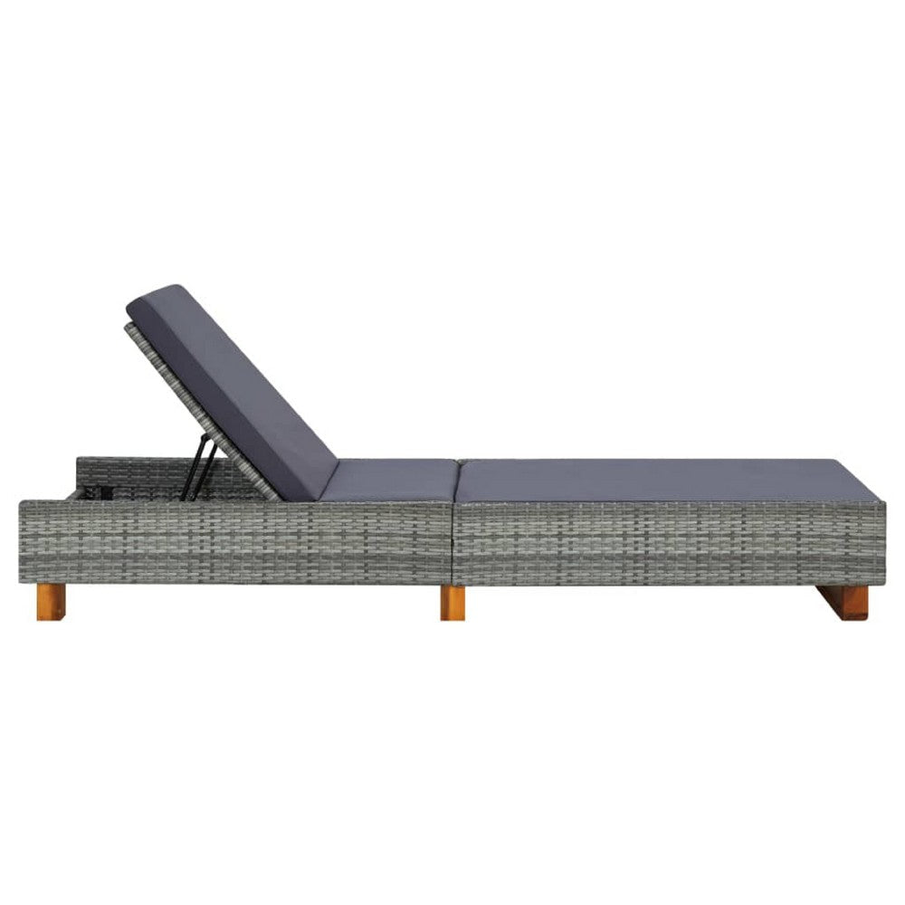 Patio Sun Lounger w Cushion | Adjustable Seat | 79’’ | Gray Wicker Rattan BM340416