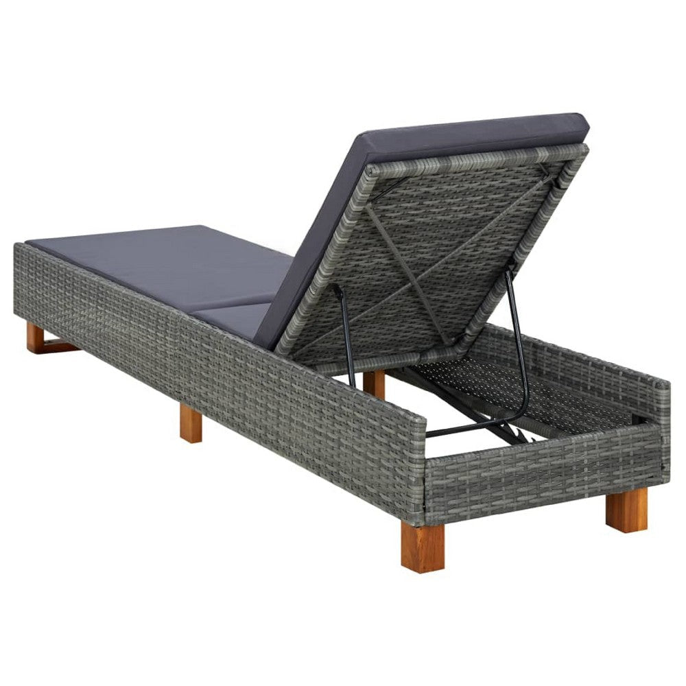Patio Sun Lounger w Cushion | Adjustable Seat | 79’’ | Gray Wicker Rattan BM340416