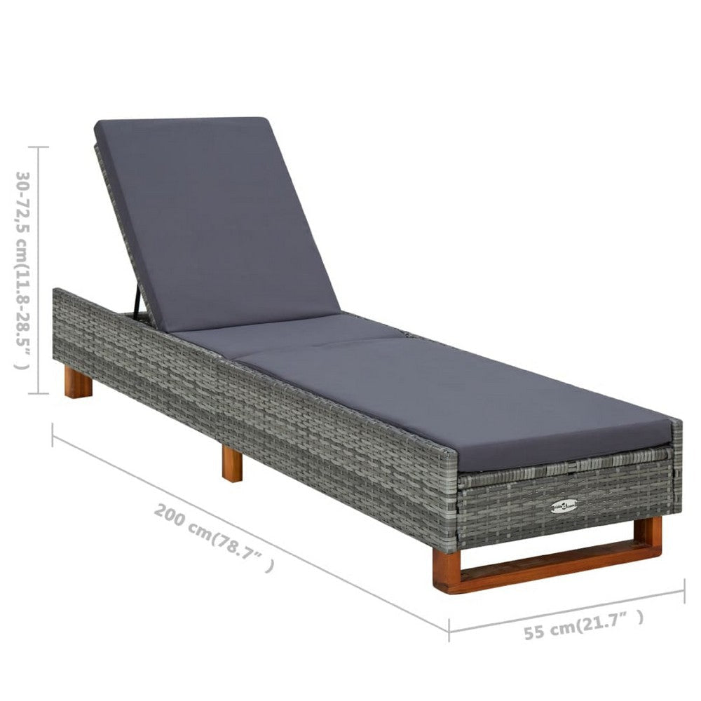 Patio Sun Lounger w Cushion | Adjustable Seat | 79’’ | Gray Wicker Rattan BM340416