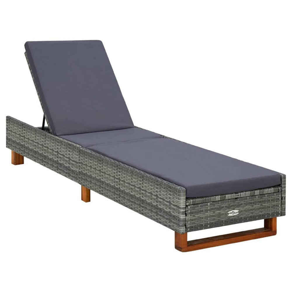 Patio Sun Lounger w Cushion | Adjustable Seat | 79" | Gray Wicker Rattan