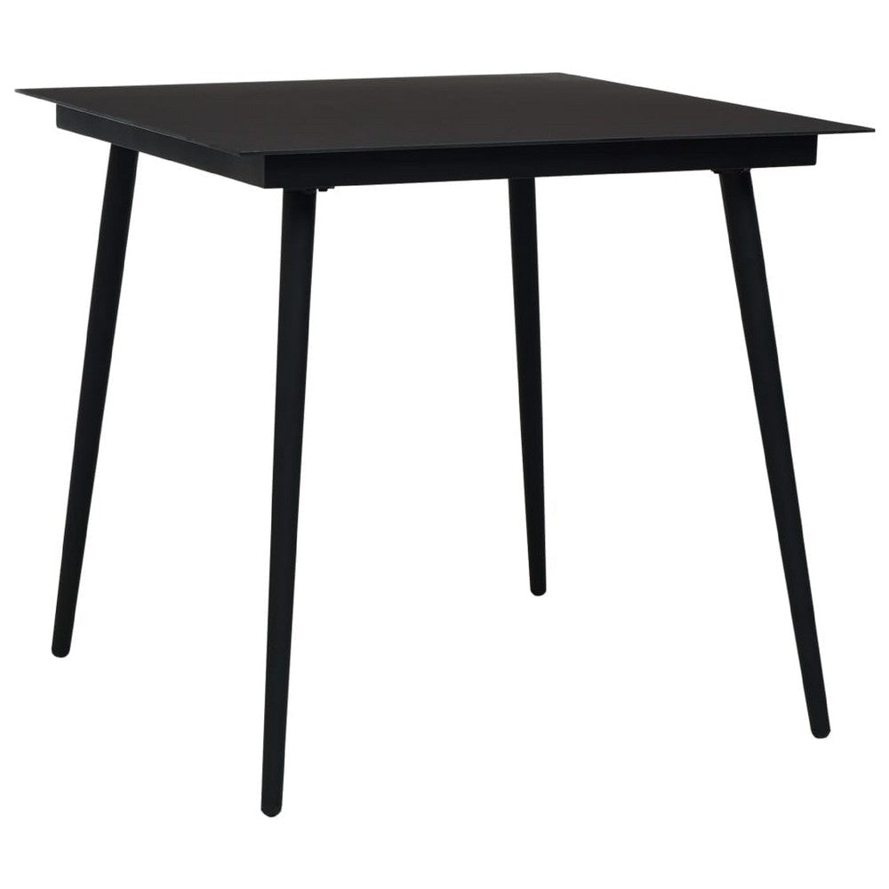 Zimo Indoor/Outdoor Dining Table | Sleek Black Steel Body | 32" Glass
