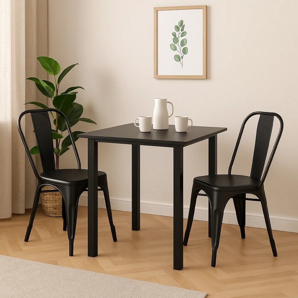Zimo Indoor/Outdoor Dining Table | Black Steel Block Legs | 32" Glass