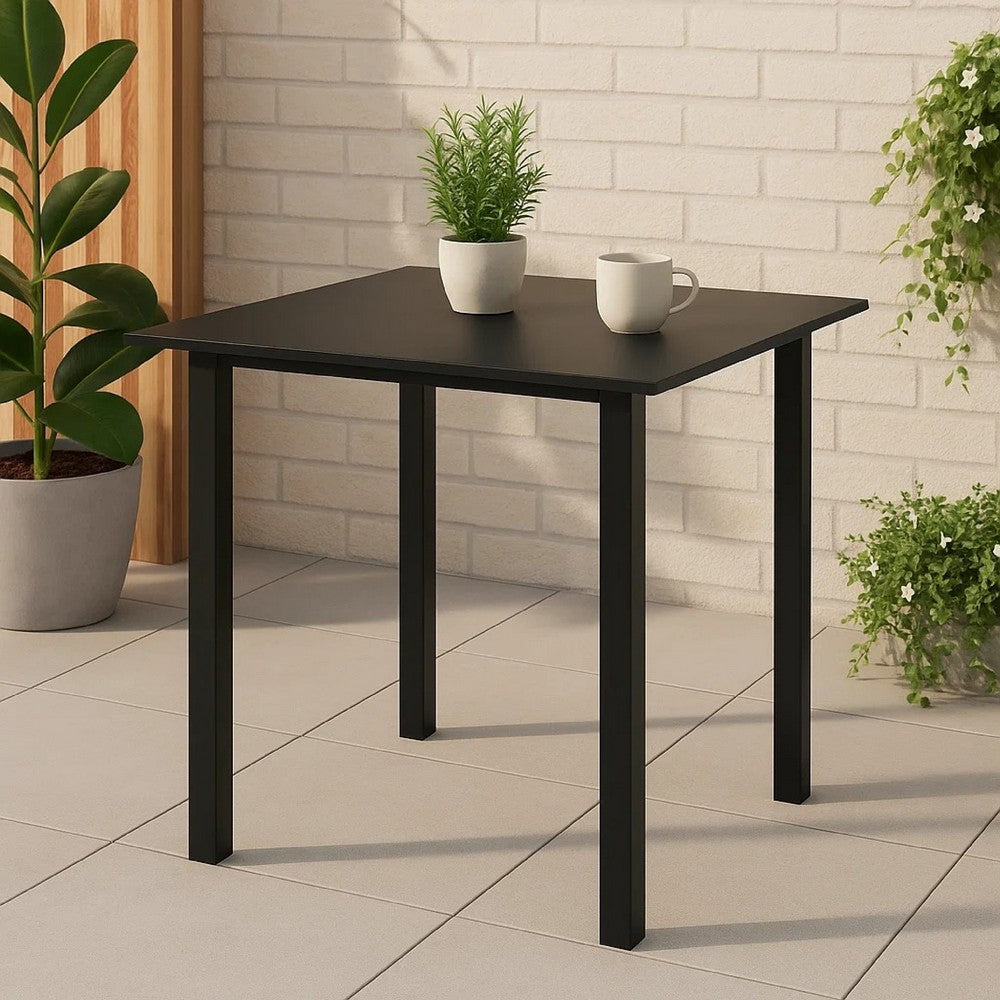 Zimo Indoor/Outdoor Dining Table | Black Steel Block Legs | 32" Glass