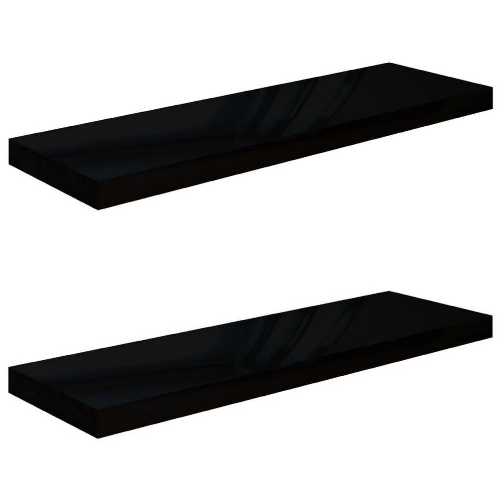 Zyno Wall Shelf Set of 2 | Glossy Black MDF Body | Modern Design 32"