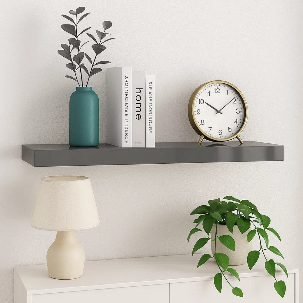 Zyno Wall Shelf | 32’’ | Glossy Gray MDF Body | Modern Design