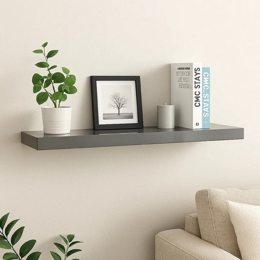 Zyno Wall Shelf | 32’’ | Glossy Gray MDF Body | Modern Design