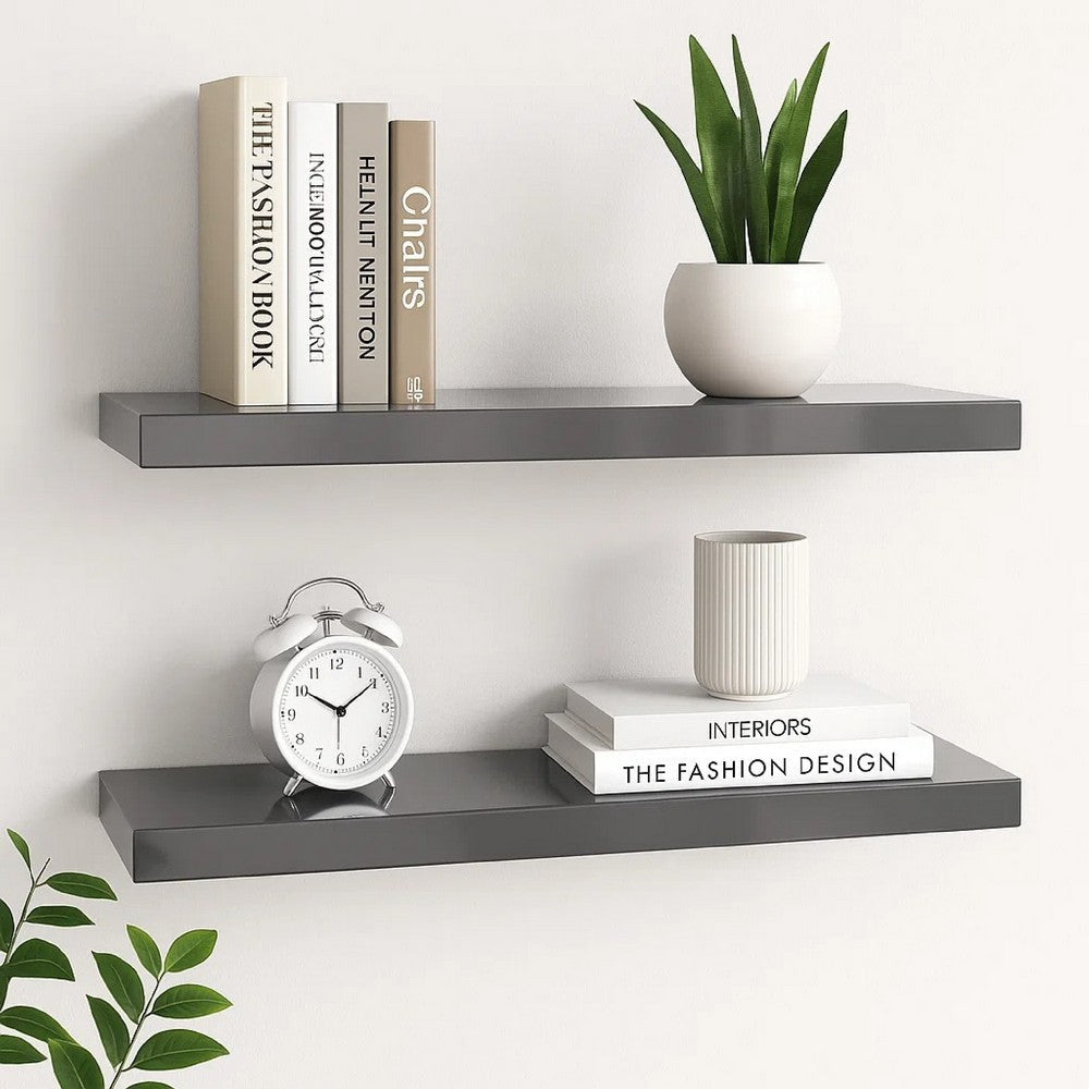 Zyno Wall Shelf Set of 2 | Glossy Gray MDF Body | Modern Design 32’’