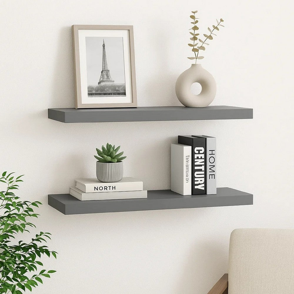 Zyno Wall Shelf Set of 2 | Matte Gray MDF Body | Modern Design 32’’