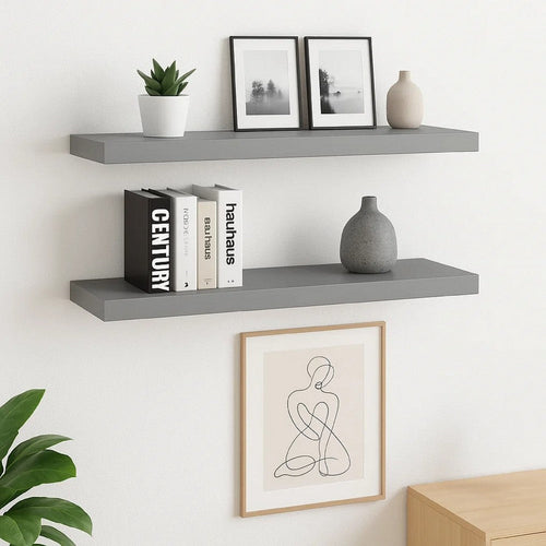 Zyno Wall Shelf Set of 2 | Matte Gray MDF Body | Modern Design 32’’