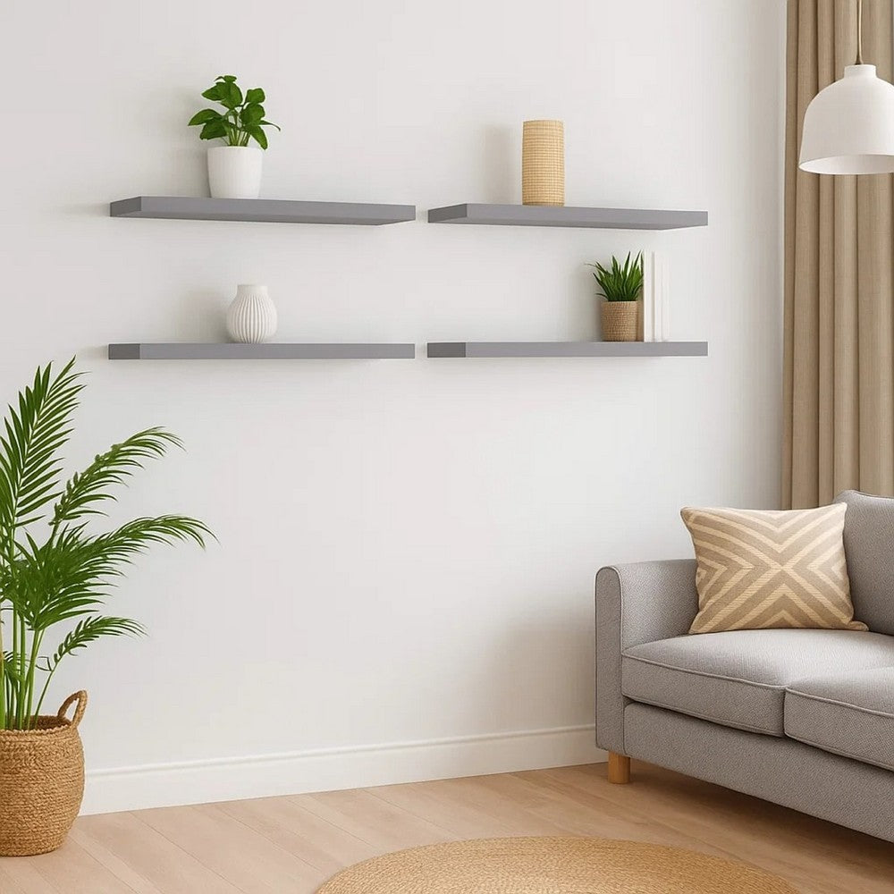 Zyno Wall Shelf Set of 4 | Matte Gray MDF Body | Modern Design 32"