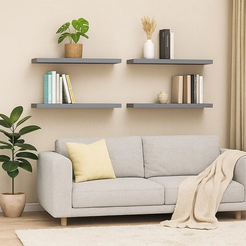 Zyno Wall Shelf Set of 4 | Matte Gray MDF Body | Modern Design 32"