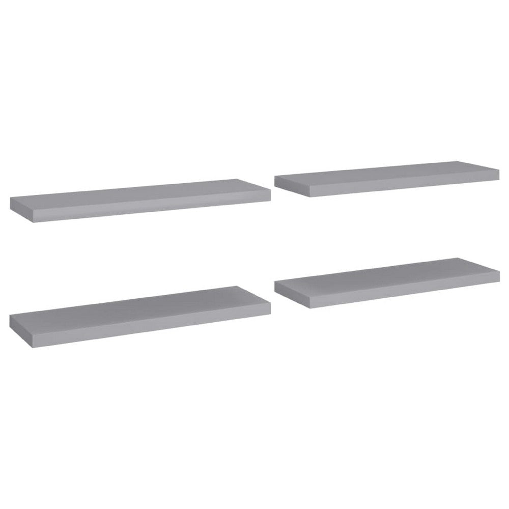Zyno Wall Shelf Set of 4 | Matte Gray MDF Body | Modern Design 32"