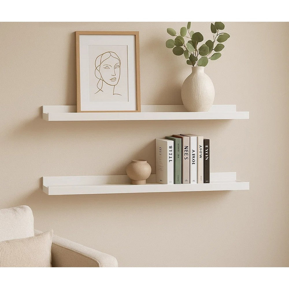 Yuli Wall Shelf Set of 2 | Raised Ledge Design | Classic White 32’’
