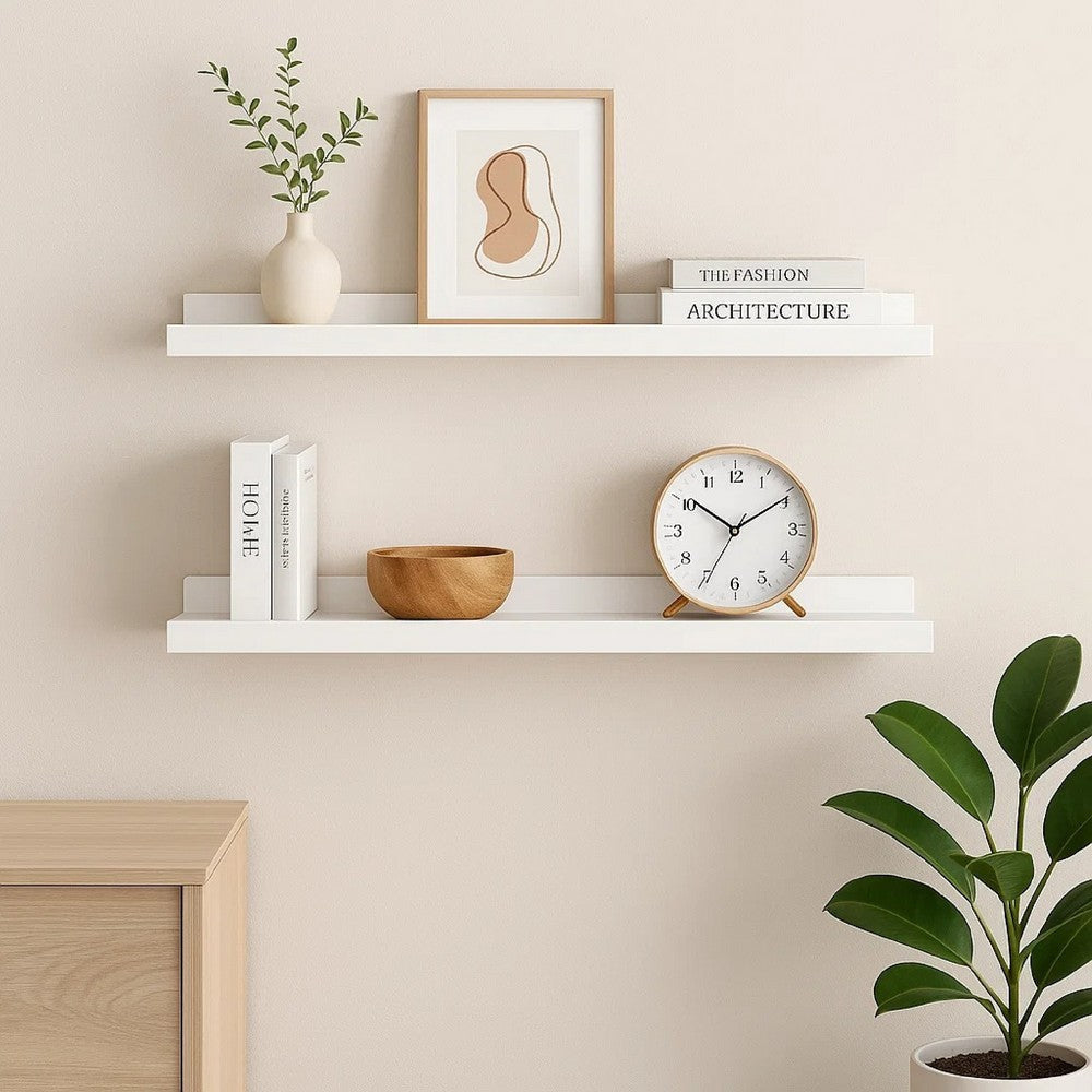 Yuli Wall Shelf Set of 2 | Raised Ledge Design | Classic White 32"