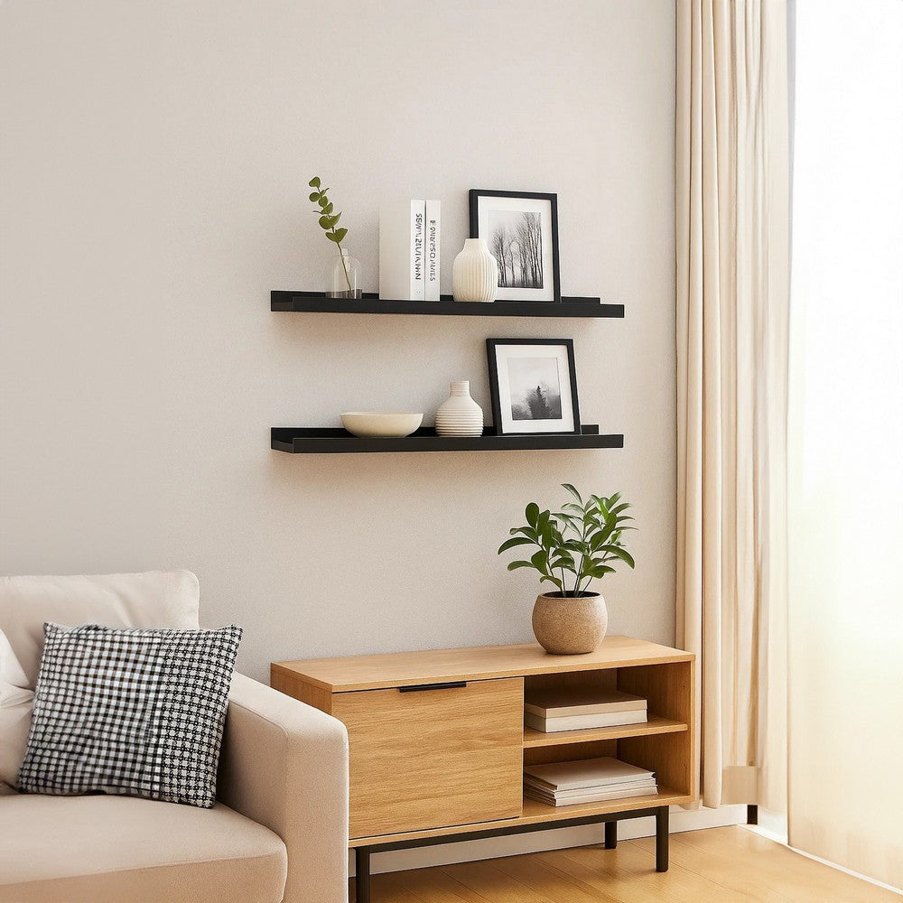 Yuli Wall Shelf Set of 2 | Raised Ledge Design | Classic Black