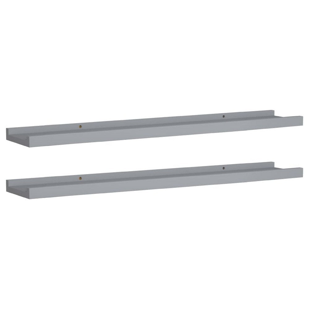 Yuli Wall Shelf Set of 2 | Raised Ledge Design | Classic Gray