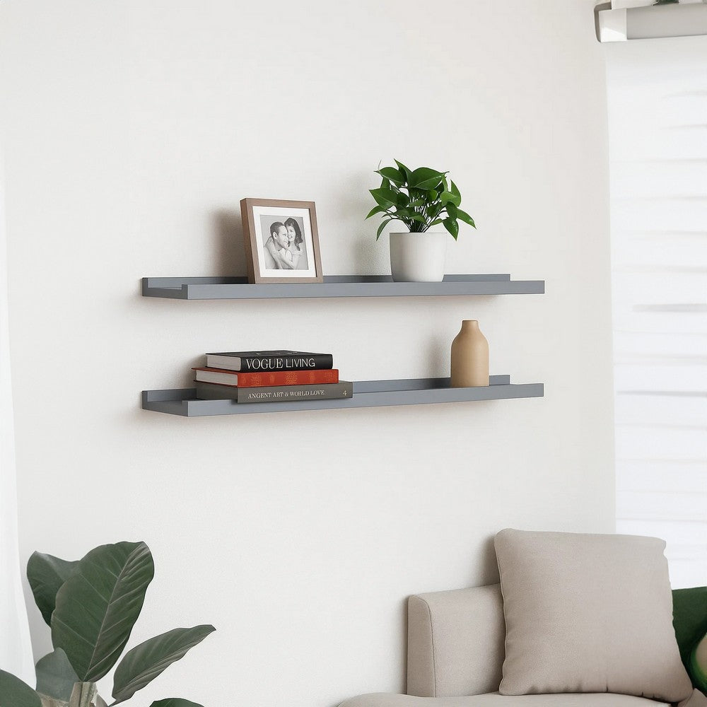 Yuli Wall Shelf Set of 2 | Raised Ledge Design | Classic Gray