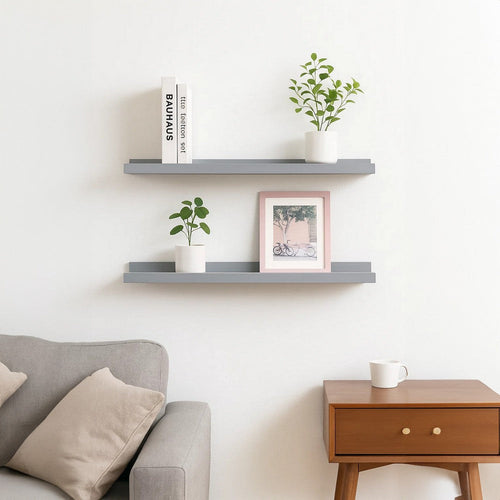 Yuli Wall Shelf Set of 2 | Raised Ledge Design | Classic Gray
