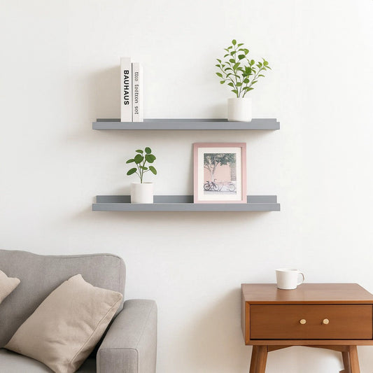 Yuli Wall Shelf Set of 2 | Raised Ledge Design | Classic Gray