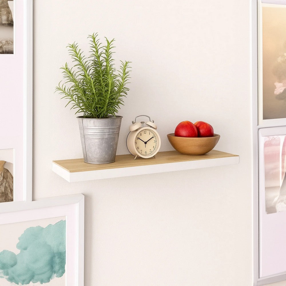 Zyno Wall Shelf | 32’’ | Natural White & Oak Brown Finish BM340433