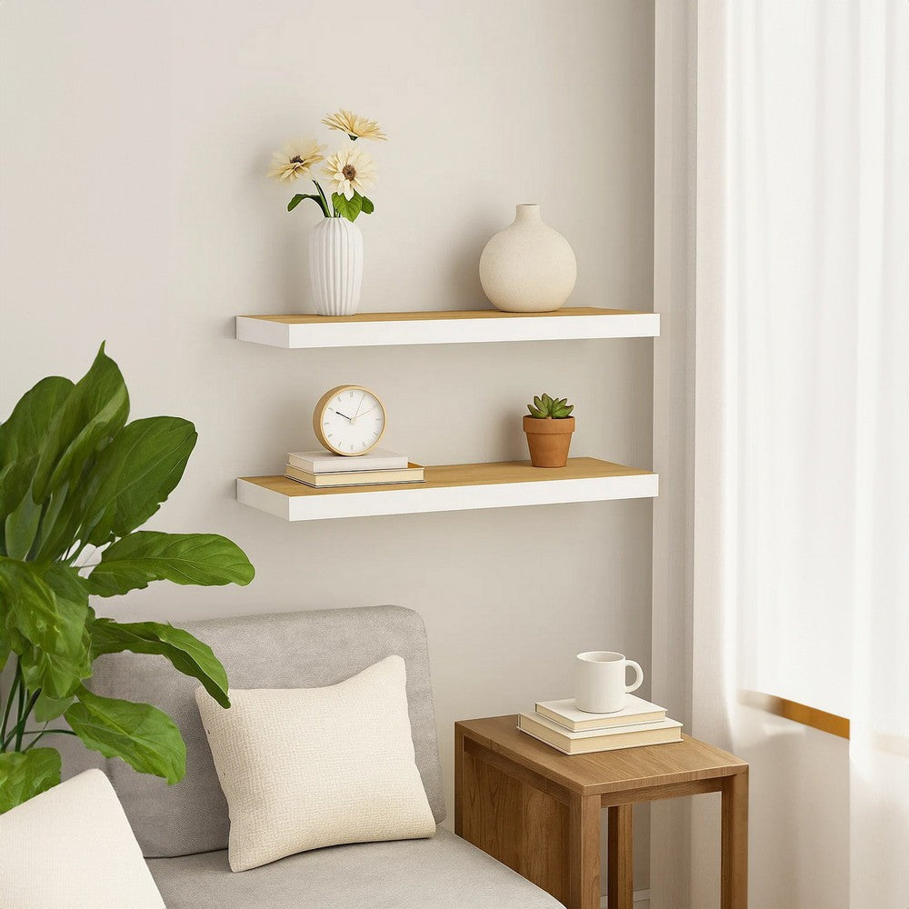 Zyno Wall Shelf Set of 2 | 32’’ Natural White & Oak Brown Finish BM340434