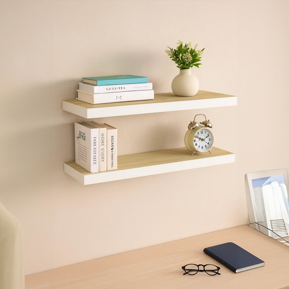 Zyno Wall Shelf Set of 2 | 32’’ Natural White & Oak Brown Finish BM340434